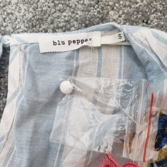 Blu Pepper Woman Short Romper Blue white embroidery Small Summer  S /  A215 - Picture 6 of 8